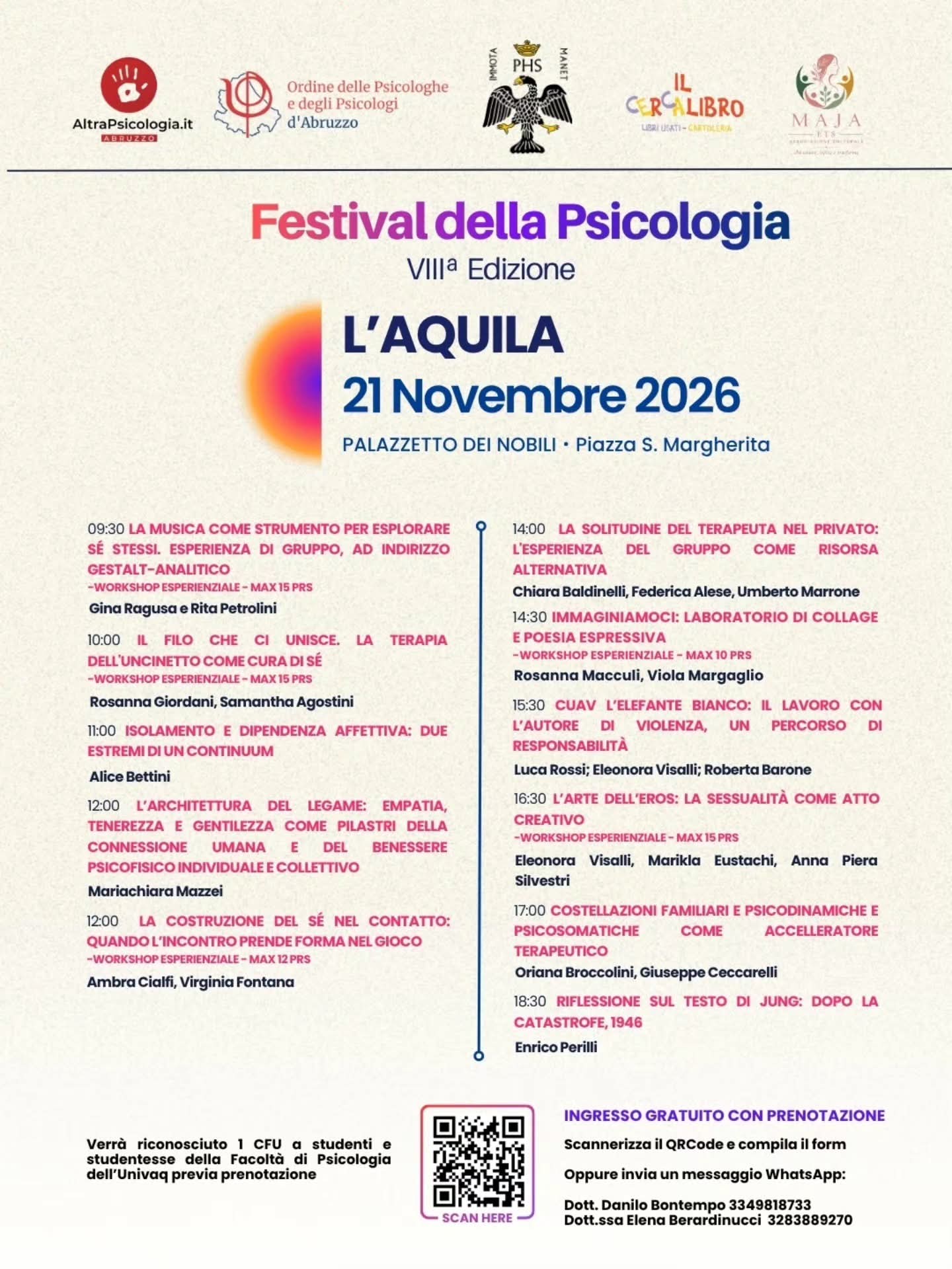 FESTIVAL DELLA PSICOLOGIA-8°EDIZIONE 21 NOVEMBRE 2026